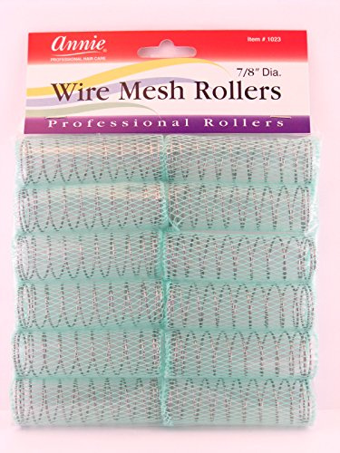 Annie Wire Mesh Rollers Medium 7/8in, 12 Count Hair Curlers per Bag, Green