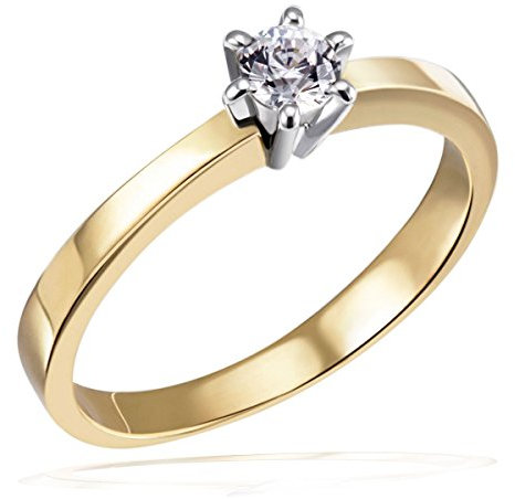 Goldmaid Damen-Ring Diamant Solitär 6er-Stotzen 585 Bicolor Gold 1 Brillant 0,25 ct. Gr. 52 So R3989GW52 Verlobungsring Diamantring