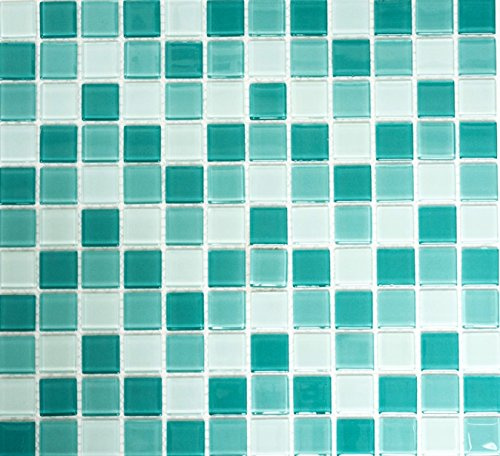 Mosaik Quadrat Crystal mix hellgrün/grün Glasmosaik Transluzent Transparent 3D Fliesenspiegel, Mosaikstein Format: 25x25x4 mm, Mattengröße: 327x302 mm, 10 Matten