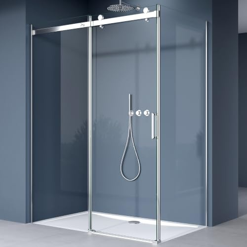 doporro Cabine de Douche 75x120 avec bac à Douche Paroi de Douche Montage Réversible avec Porte Coulissante Ravenna17 75x120x195cm Verre ESG Transparent 8mm