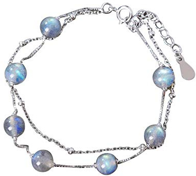 NicoWerk Pulsera de plata de ley 925 de para mujer – Joyería – Diseñada en Alemania – Pulsera de varias filas con bolas de piedra lunar, incluye caja para joyas SAB169, 20 cm