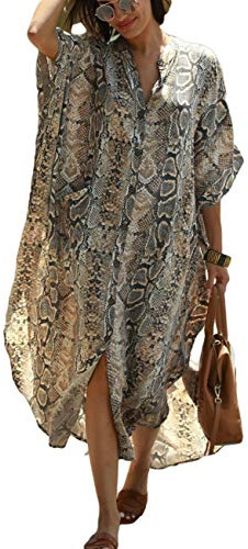 Bsubseach Women Stylish Plus Size Swimsuit Cover Ups Snake Pattern