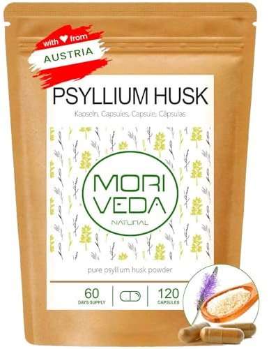 MoriVeda Flohsamenschalen Kapseln 120 Stk. - Psyllium Husk | Ballaststoff-Komplex mit Schleimstoffen - vegan & glutenfrei