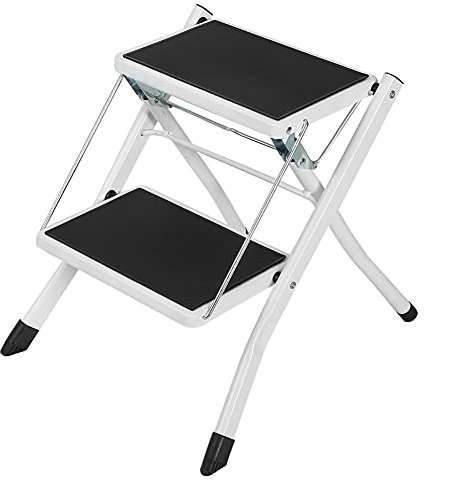 Escalera de seguridad de 2 peldaños Escalera de desván portátil Antideslizante Taburetes pequeños gigantes plegables con bandeja de herramientas y agarre de mano de goma