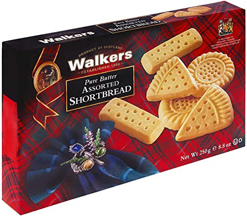 Walkers Shortbread Biscotti Tipici Scozzesi Assortiti, Dolcetti a Base di Zucchero, Farina e Burro, Soli o da Accompagnare con il Tè, Scatola 250 g