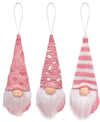 3pcs Christmas Doll Gnome Ornaments,Christmas Tree Hanging Gnomes Swedish Gnome Ornaments Felt Plush Gnomes Small Santa Gnome Ornaments for Christmas Indoor Hanging and Tabletop Decoration(PINK)