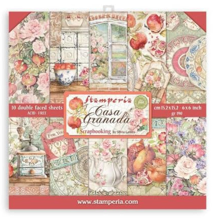 STAMPERIA INTL, KFT (3PL) Scrapbooking Extra small Pad 10 sheets cm 15,24x15,24 (6x6) - Casa Granada, Multicolor, SBBXS13