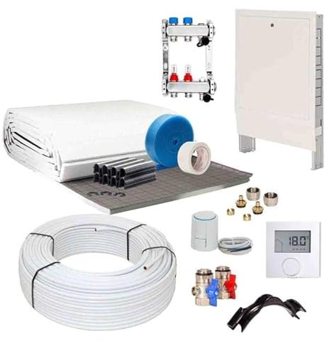Fußbodenheizung Warmwasser Set 90m² Tackersystem 30 mm Rollbahn Alu-Verbund Rohr VA15 Regelung D
