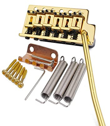Guyker Tremolo Bridge Vintage Bent Steel Saddles and Zinc Block Compatible with Start ST Electric Guitar (GG-1004, Golden)