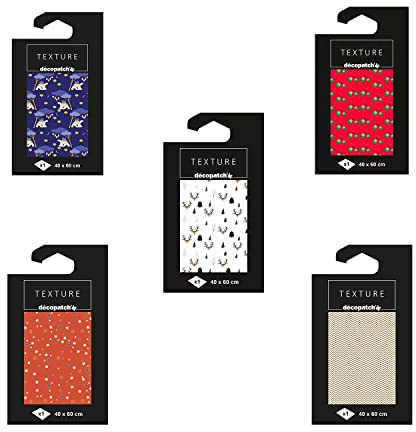 Décopatch (gamme loisirs Clairefontaine) TD777AMZC - 1 lot de 5 pochettes de papier texturé 40x60 cm - Idéal pour customisation et décoration de Noël