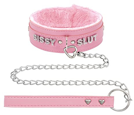 paloli Rosa Choker Halskette für Frauen Leder Choker Halskette Fluffy Punk Leash Gothic Cosplay Sexy Schmuck