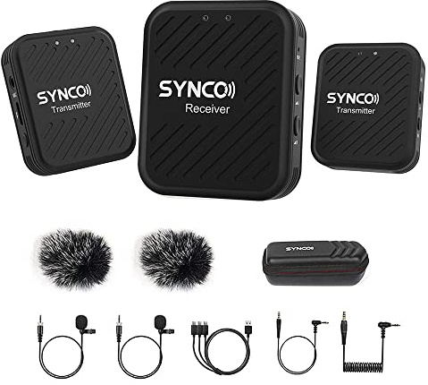 SYNCO G1 (A2) Lavalier Mikrofon 50 m Reichweite 2,4 G Drahtloses Mikrofonsystem mit 1 Empfänge+2 Sendern+2 Lavalier-Mikrofonen 3,5 mm Stecker für Smartphone-Kamera Camcorder Vlog Videoaufnahme