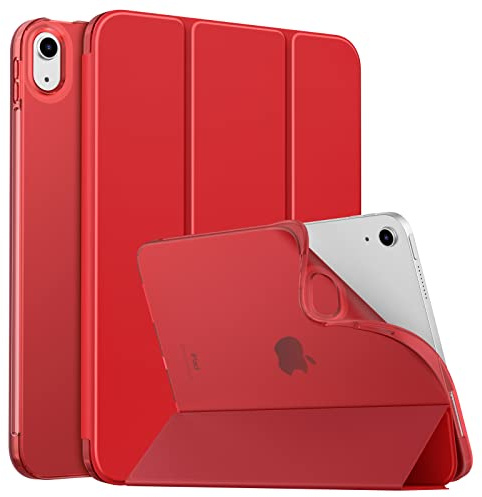 MoKo Slim Case for iPad (A16) 11th/10th Gen 2025/2022, Red | Smart Protective Tri-fold Folio Standing Case, Soft TPU Translucent Back Cover, Auto Wake/Sleep, Support Touch ID