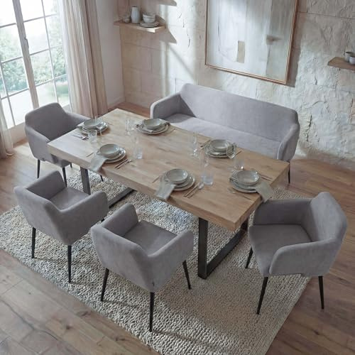 Mendler Esszimmer-Set HWC-L13 Stoff/Textil - grau | 4er-Set, Stuhl+Sitzbank, Esszimmergruppe, Sitzgruppe, Esszimmergarnitur