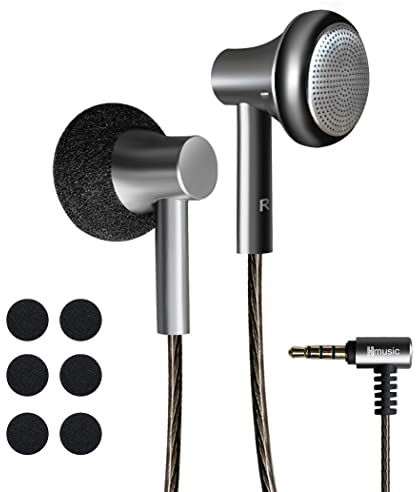 Hmusic Flat-head Earphones, HiFi Stereo Sound Classical Headphones with Mic | 14.2mm Dynamic Driver Wired Earplugs, Volume Control for Music, Sports, Running
