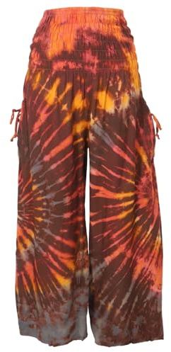 GURU SHOP Farbenfrohe Batikhose, Boho Palazzohose, Weite Sommerhose - Bunt/orange, Damen, Size:M