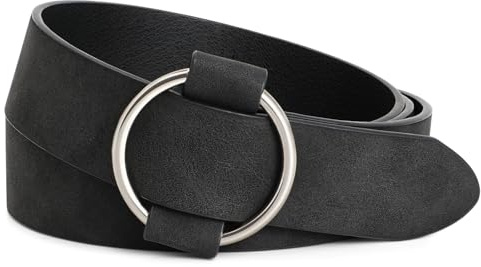 XZQTIVE Gürtel Damen Ledergürtel mit Kreis Schnalle No Pin & Hole Verstellbare Taille Gürtel für Jeans aus Wildleder, Schwarz, Fit Taille Größe unter 120cm