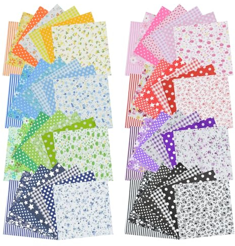 56Pcs 9.8x 9.8 Fabric Quilting Cotton Patchwork Square Precuts for DIY Sewing Craft, Decorating Scrapbooking, Multi-Color Design, 8 Colors