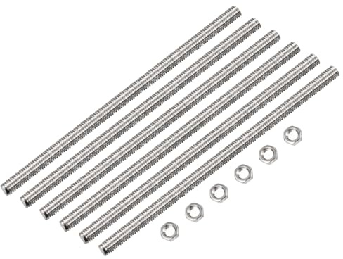 QUARKZMAN 6 Stück M5 x 200mm Voll Gewindestange Gewindestangen Gewindestäbe | Gewindestifte, Stabbolzen, Gewinde Abstand, 304 Edelstahl, Rechtshänder, mit 6 Stück Sechskantmuttern, 0.8mm