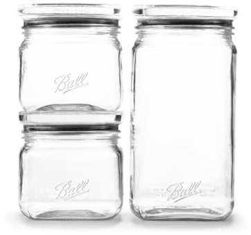 Ball 3 Jar Set, Stack & Store Jars with Airtight Stackable Lid, (2) 4 Cup and (1) 9.9 Cup