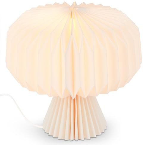 BRILONER – Faltbare Tischlampe Papier, Papiertischlampe, Tischleuchte aus Papier, Dekolampe, Kabelschalter, E14, Weiß, 25 cm