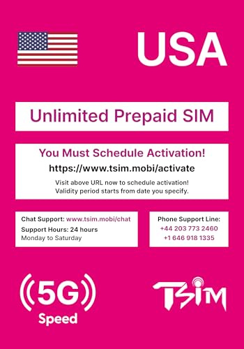 TSIM USA SIM-Karte 18 Tage. T-Mobile-Netz mit unbegrenztem Highspeed-Datenvolumen in 5G/4G/LTE | Unbegrenzte Anrufe und SMS innerhalb der USA (einschließlich Hawaii). 5G SIM-Karte!