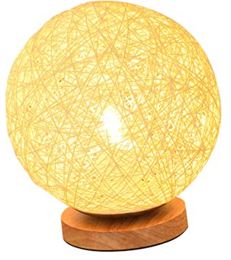 Warmhm LED Kugellampe aus Rattan und Gummibaumholz mit 10x3w Smd Leds | Beige, Dimmbar mit Verstellbarem Licht, Dekorative Beleuchtung für Terrasse und Weihnachten