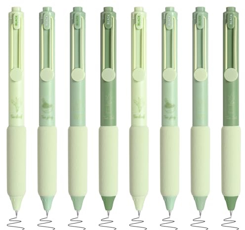 BAYTORY 8 Stück Einziehbare Gelstifte, Kugelschreiber, Druck-Gelschreiber, Ästhetische Stifte, Glattes Schreiben Schwarze Tinte 0.5 mm Feine Spitze für Tagebücher und Planer, Bürobedarf (Grün)