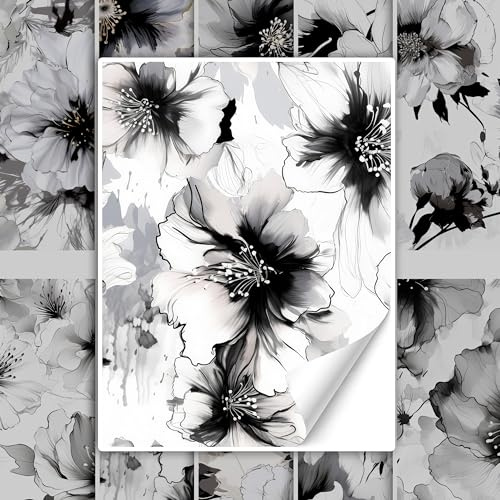 GRAZDesign Fliesenaufkleber Bad & Küche Blumen Muster Schwarz Weiß, Klebefliesen selbstklebend - 20x25cm / 30 Stück