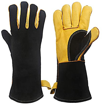 Handschuhe Widerstandsfähig 2 Paar Schweißen Feuerhandschuhe for Holzburnen, Kamin, Herd, Sicherheitsarbeitsofengrill (Color : Svart, Size : 0)