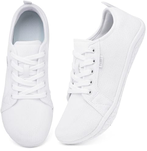 Geweo Barfuss Schuhe Damen Herren Barfußschuhe Sneaker Breite Walking Trail Laufschuhe Minimalistische Zero Drop Solhe Fitness Knit Unisex Breite rutschfest Zehenschuhe Freizeit Weiß 41EU