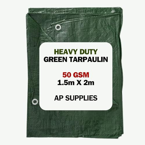 Green Tarpaulin Cover - 50gsm Thick - Waterproof, Weatherproof, Frost-Resistant, UV Protection, Universal, Multipurpose, Groundsheet, Camping, Boating, Hiking, Light Duty Sheet (1.5m x 2m)