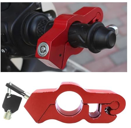 JNNJ Aluminium-Legierung Motorrad Lenkerschloss Universal, Motorradgriff-Sicherheitsschlösser Zur Sicherung Ihres Motorrads, Grip Security Locks Sportfahrräder(Rot)
