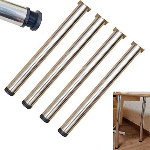 Tischbeine aus Edelstahl, verstellbare Möbelstützbeine, Bürotischfüße aus Metall, Bar-Frühstückstisch-Arbeitsplatten-Küchenbein, 40–100 cm optional, verstellbares rutschfestes Fußpolster, 4 Stück