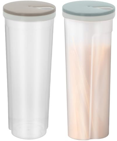 Anseom 2 Pcs Plastic Pasta Container 2L Airtight Tall Clear Spaghetti Tub Dispenser Multi Purpose Cereal Storage Dry Food Dispenser with Rotating Lid
