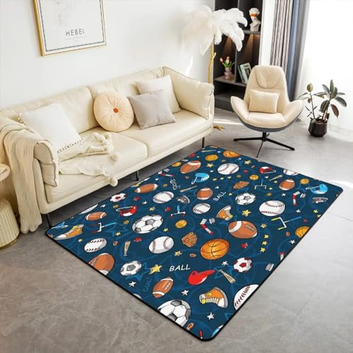 Tepiche Moderne, Fußball-Rugby-Sportthema Wohnzimmer Teppich, 100 X 120 cm Kurzflor Teppich,Teppiche Für Kinder,Waschbarer Teppich,Geeignet Für Wohnzimmer Schlafzimmer 3D Teppich -6T3A4M9R6Q4K4