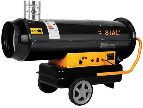 SIAL 55 kW Indirekte Ölheizer Heizkanone Diesel Bauheizer Bautrockner 2500 m³/h Heizgebläse 51 L Tank mit Thermostat/Überhitzungsschutz Silber IY55