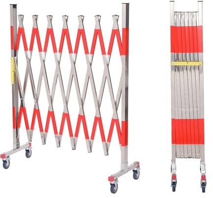 Barrière de Chantier, Barrière Ciseaux Extensible pour Contrôle de Foules | Poteau de Guidage Aciers Inoxydables, Attention Grille industrielle avec Roues Universelles Verrouillables, Rouge