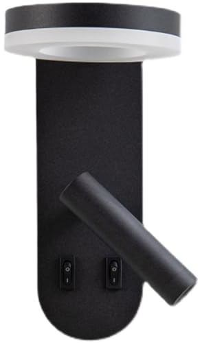 AoLa LED Wandlampe Mit Schalter Wandleuchte Mit Drehbare Leselampe 3200K 6W+3W Innen Nachttischlampe Aluminium Schwarz Wandmontage Nachtlicht Für Schlafzimmer Wohnzimmer Hotel Zimmern.