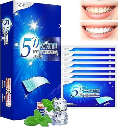 Elunara Strisce sbiancanti per denti, strisce sbiancanti bianche 5D, strisce per la pulizia dei denti Elunara, strisce sbiancanti per denti, strisce sbiancanti per sciogliere il diamante, nessuna