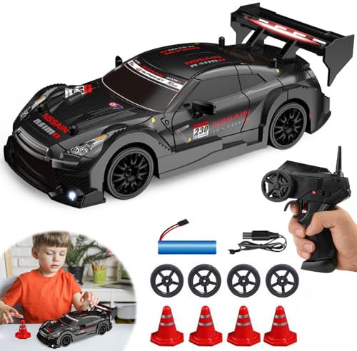 Vmxlso RC Drift Car, 1:24 Remote Control Car, 2.4GHz 4WD, with Cool Lighting, Racing Tires, 2 Batteries, 20km/h High Speed 4WD, Mini RC drift car Toy Gifts, for Drift and Race