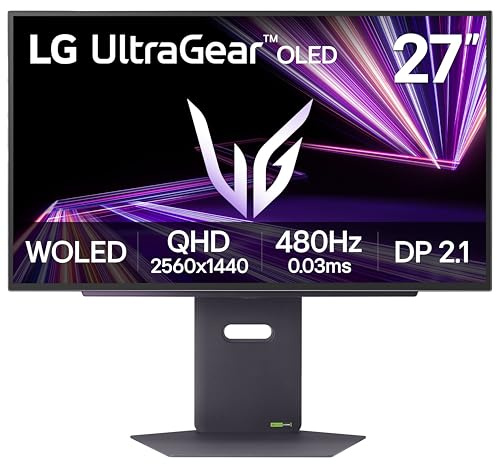 LG 27GX790A-B 27-inch Ultragear OLED Gaming Monitor QHD 1440p 480Hz, 0.03ms, DisplayPort 2.1, True Black 400, NVIDIA G-Sync, AMD FreeSync Premium Pro, HDMI, USB, Tilt/Height/Swivel/Pivot Stand, Black