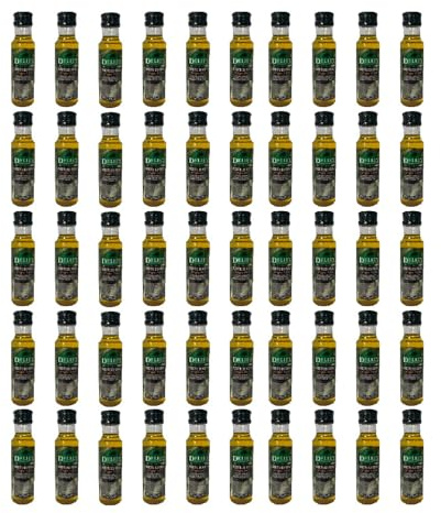 Deliex - 50 Botellitas de aceite de oliva virgen extra miniatura pet de 25 ml - Botellas pequeñas de aceite de oliva para aliños y llevar al trabajo (50)