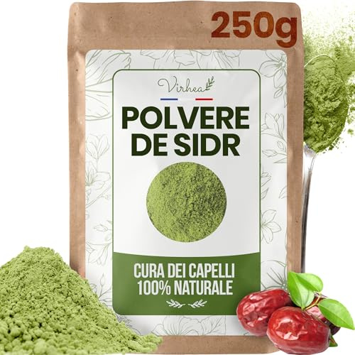 VIRHEA Poudre de Sidr 250g - Poudre de Jujubier Naturelle pour Cheveux et Visage - Qasil Ayurvédique Hydratant et Volumisant - Soin Capillaire et Masque pour Pousse et Volume