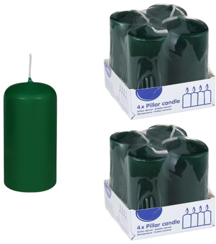 DeinPack 8 Stumpenkerzen Dunkelgrün Ø4 x8 cm HORECA 10 Std. Brenndauer Deko | HORECA, Brenndauer: ca. 10 Stunden, Hochwertige Stumpenkerze, Adventskerzen
