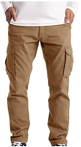 Herren-Cargohose, Stretch, Outdoor-Kampfhose, leichte Wanderhose, Kordelzug, mehrere Taschen, schmale Premium-Cargo-Arbeitshose, normale Passform, gerade Cargos, lässige Jogginghose, khaki, L
