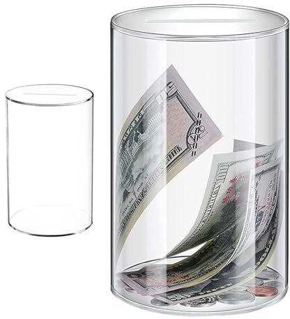 Transparent Piggy Bank - Runde Sparbox, leichtes modernes Design | Geldspeicherbehälter in nachhaltigem Acryl für Kinder, finanzielle Bildung, Originalgeschenk und Raumdekoration