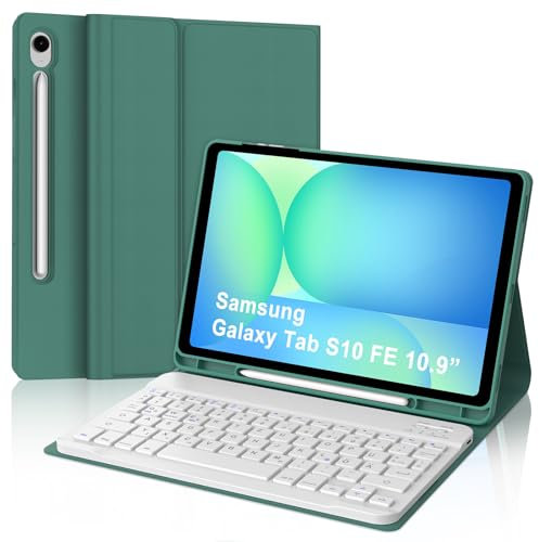 FOGARI Hülle mit Tastatur für Samsung Galaxy Tab S10 FE 10.9/S9 FE/S9 10.9 2025, Tastatur QWERTZ deutsche Bluetooth Magnetisch Abnehmbare für Samsung Galaxy Tab S10FE/S9FE/S9 10.9 Zoll, Dunkelgrün