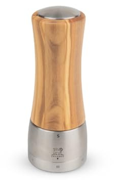 PEUGEOT - Salzmühle Madras u‘Select 16 cm -6 voreingestellte Mahlgrade - Innovatives Zirlion-Mahlwerk für pulverfeines Salz - Aus PEFC-zertifiziertem Olivenholz und Edelstahl - Französisches Know-how