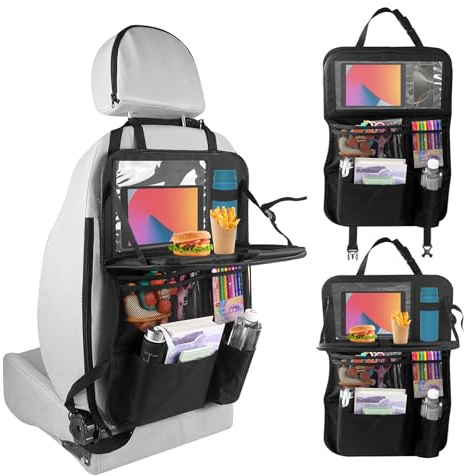 Absyrony Organizer Auto con Tasche, Proteggi Sedile Auto Bambini Posteriore, Protezione Organizzatore per Sedili, Porta Oggetti con Multi-Tasca Portaoggetti e Tavolino Pieghevole per Tablet iPad